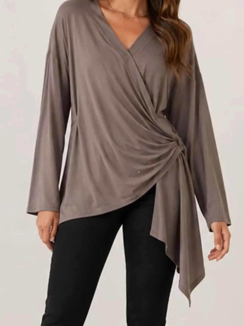 Long Sleeve Wrap T-Shirt with Side Knot Detail, image 13