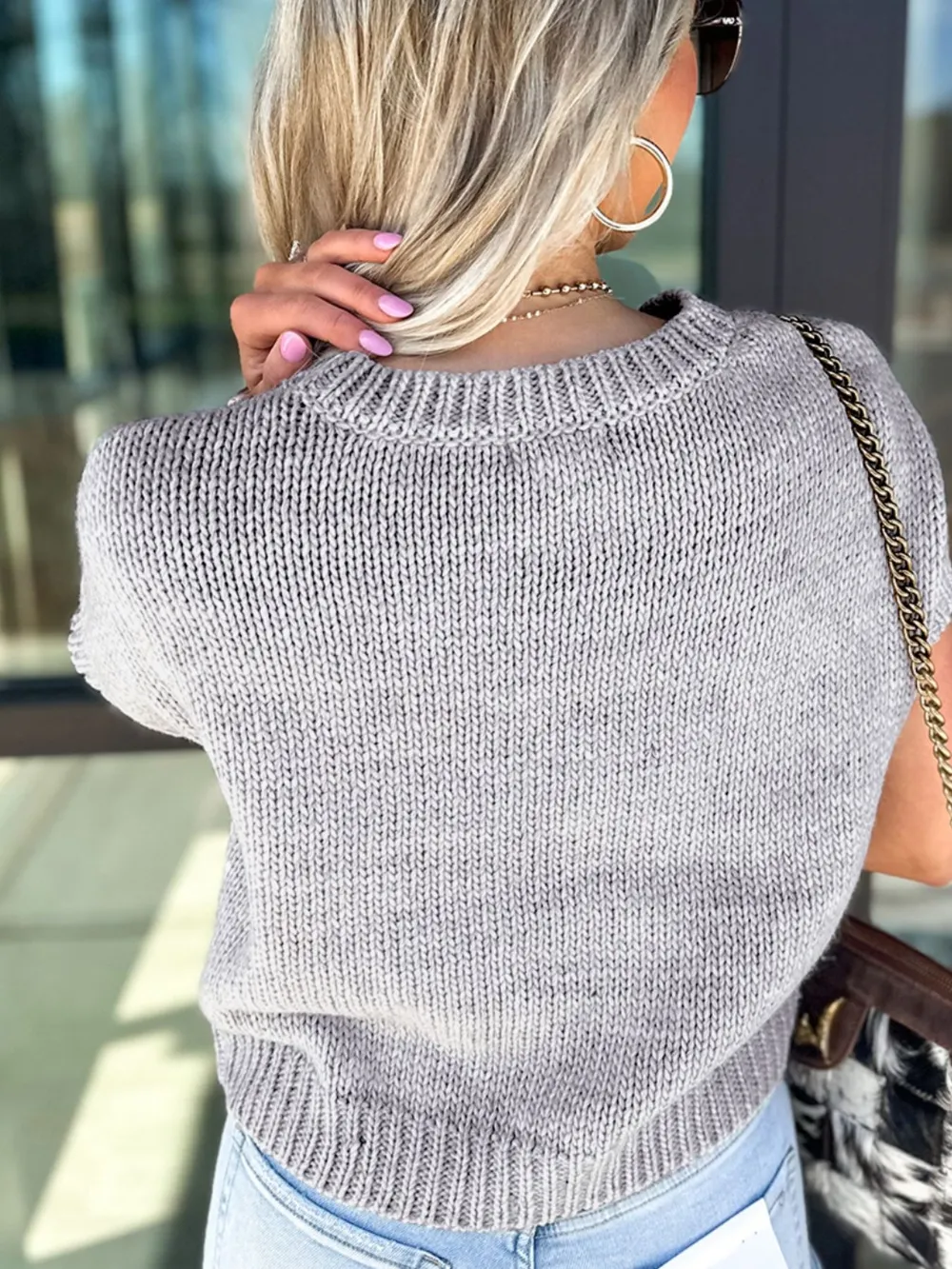 Bow Round Neck Short Sleeve Sweater, image 2