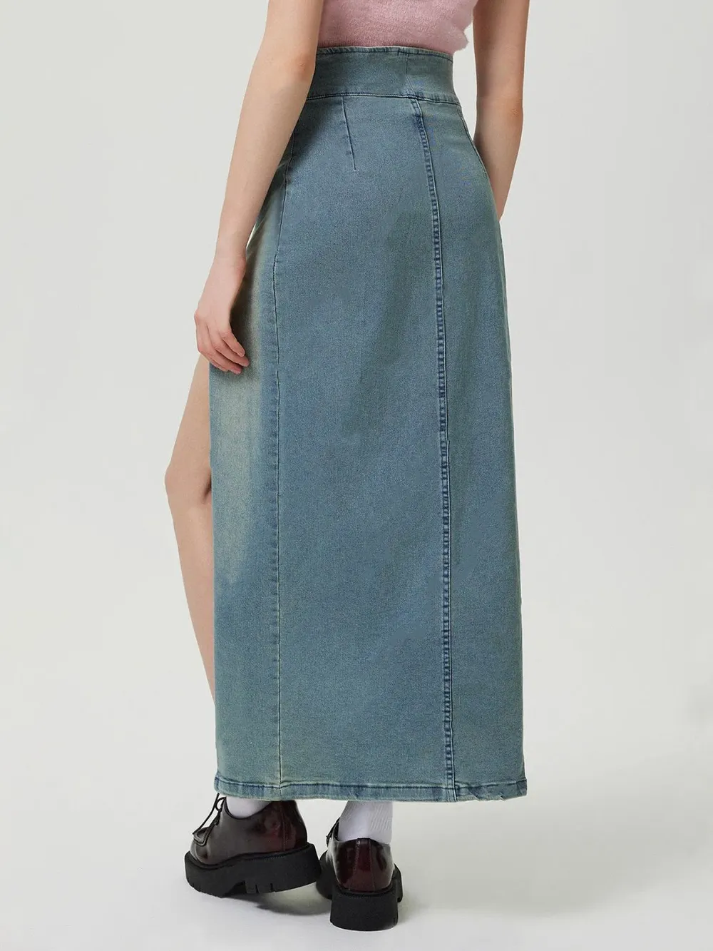 Slit Denim Skirt with Zip, image 6
