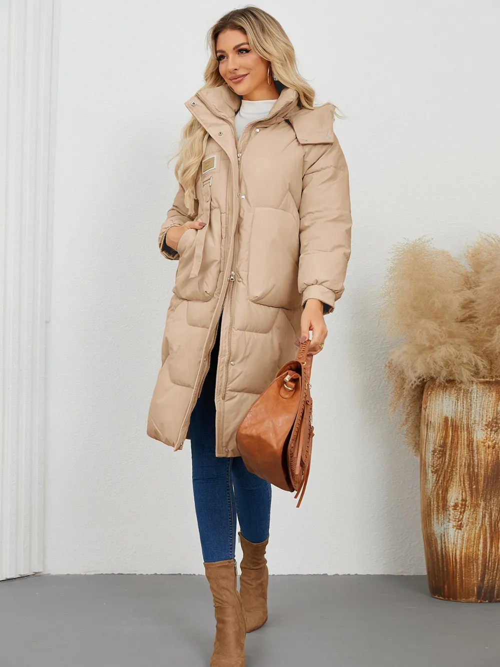 Long Sleeve Longline Hooded Winter Coat, image 18
