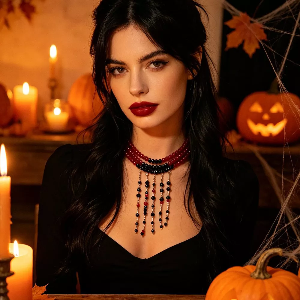 Gothic Multi-Layered Beaded Necklace, image 4