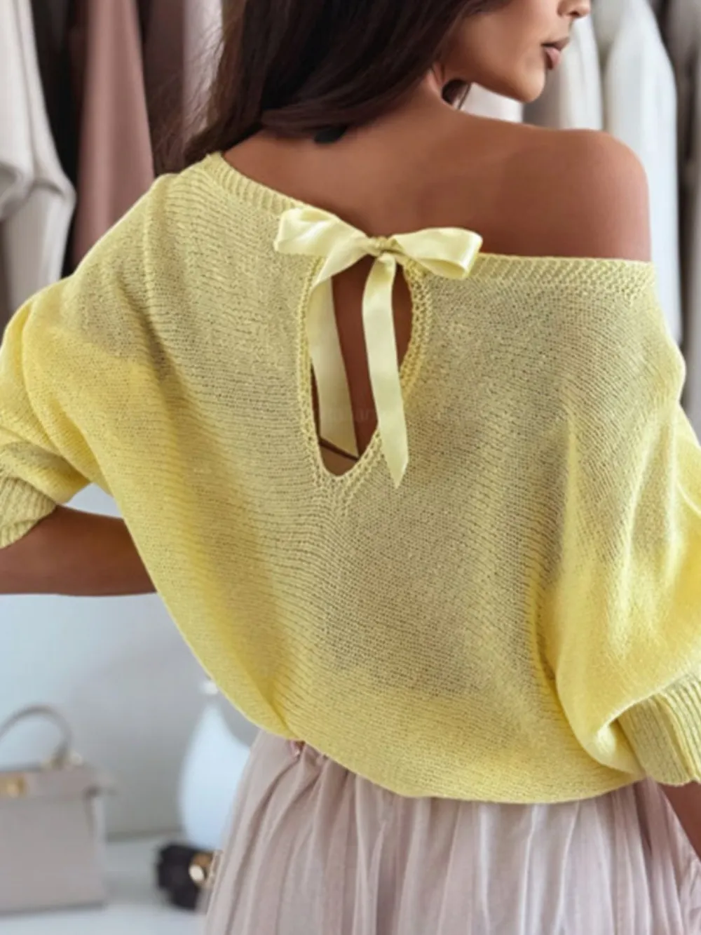 Bow Back Boat Neck Batwing Sleeve Sweater, image 7