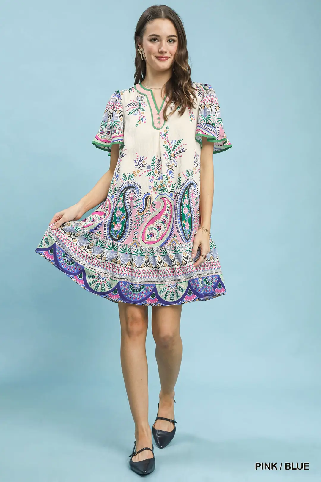 Paisley Flutter Sleeve Mini Dress, image 5