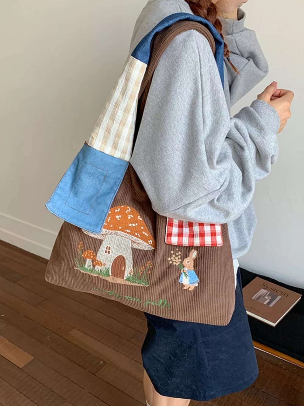 Mushroom Corduroy Tote Bag, image 8