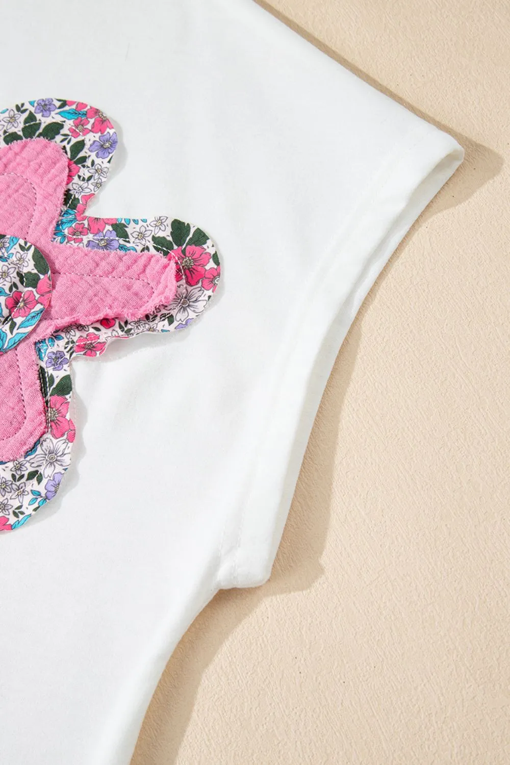 Floral Applique Notched Dolman Sleeve Top, image 8