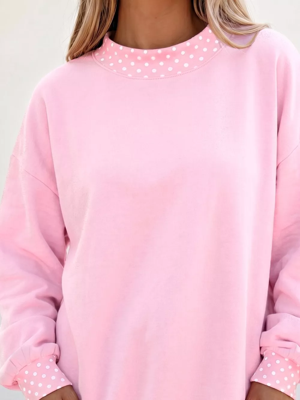 Polka Dot Trim Casual Sweatshirt, image 2
