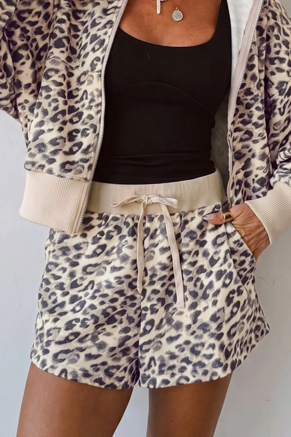 Leopard Print Zip-Up Hoodie and Shorts Set, image 3