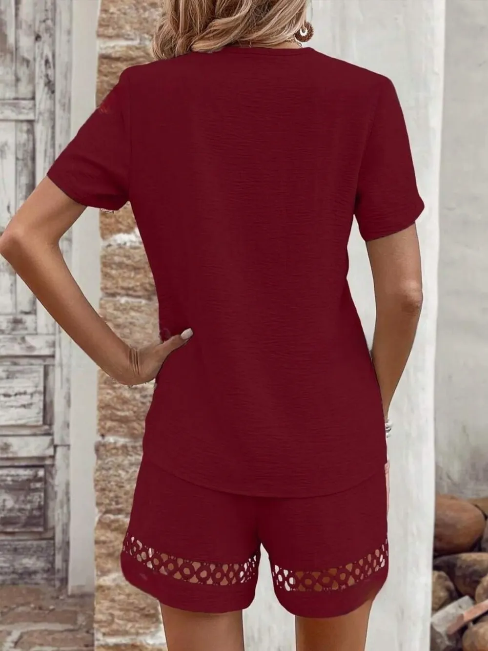 V Neck Short Sleeve Top and Shorts Set, image 3