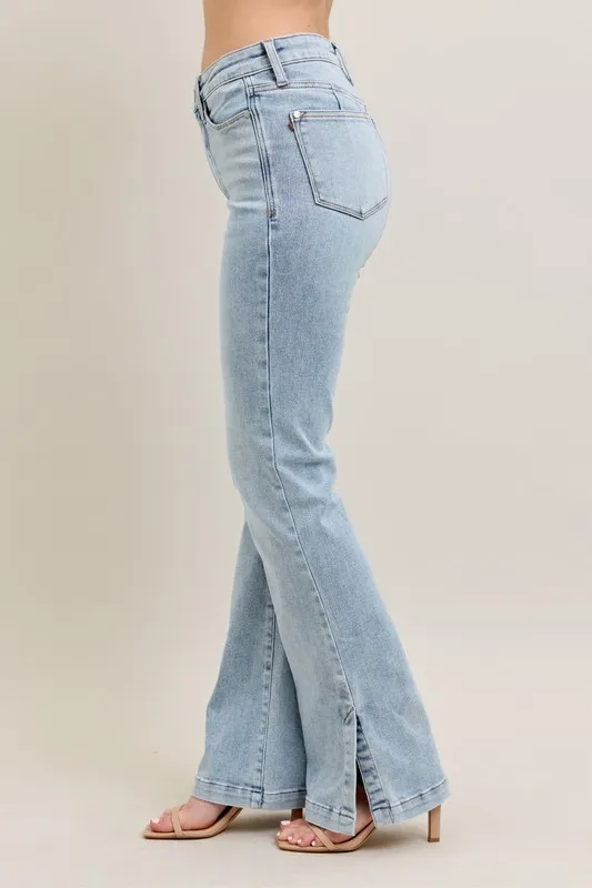 Full Size Tummy Control Vintage Wash Side Slit Slim Boot Jeans Plus Size, image 8