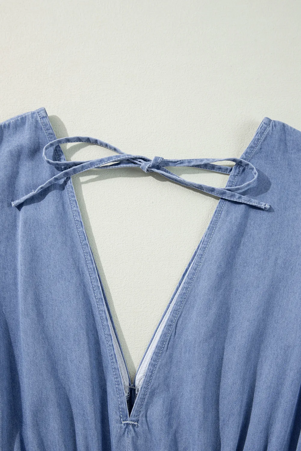 Tied Plunge Three-Quarter Sleeve Denim Dress, image 5