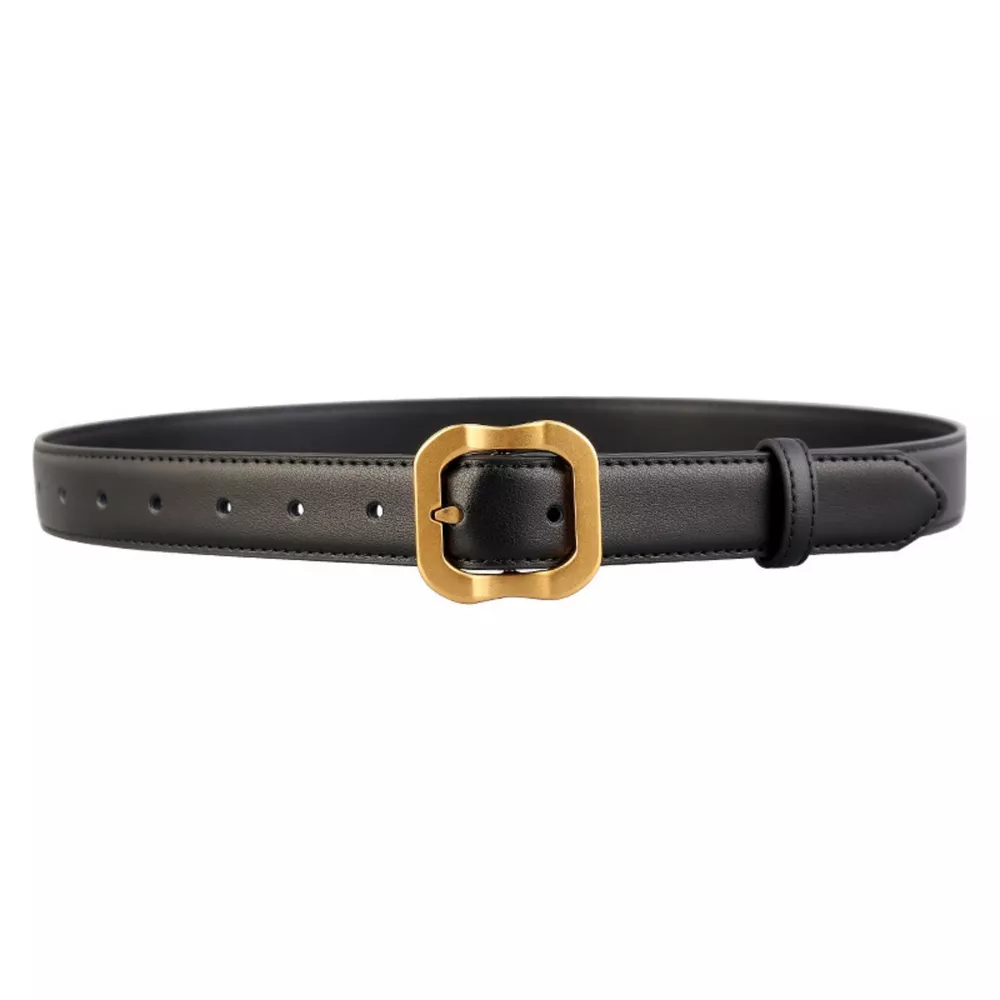 Leather Belt with Golden Buckle