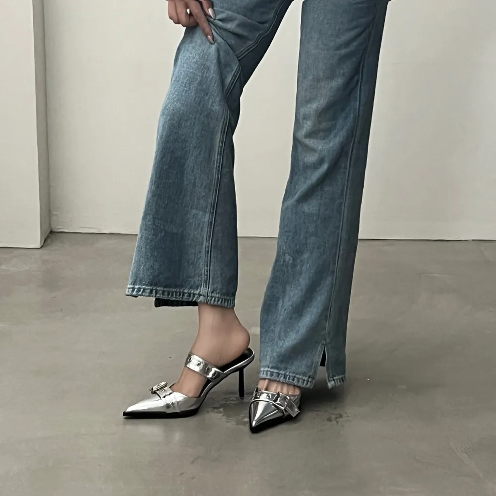 Point Toe Flare Heel Buckle Sandals, image 3