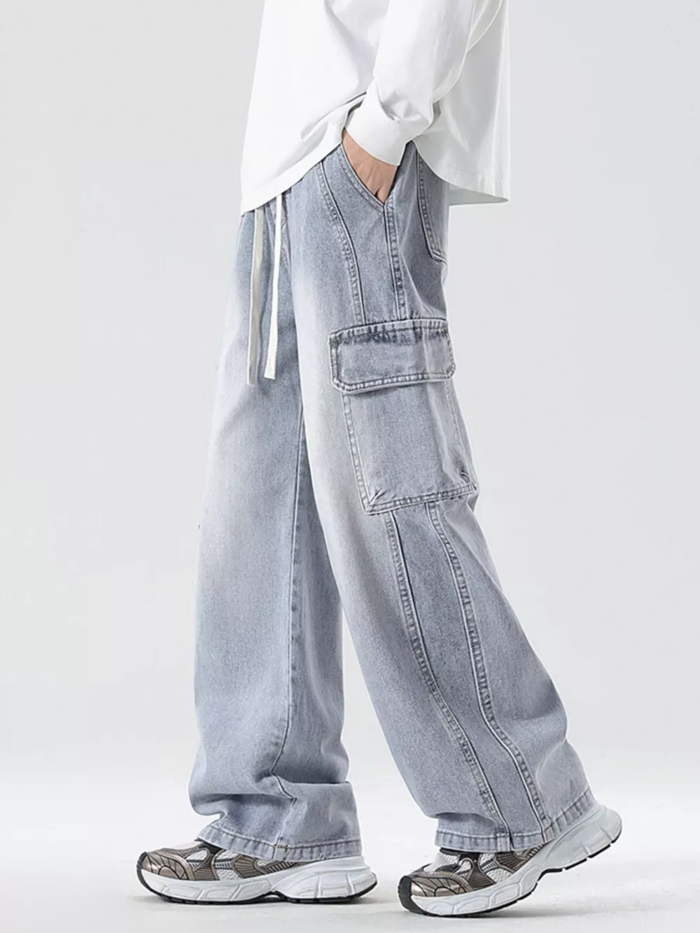 Men's Full Size Wide Leg Cargo Jeans Plus Size, image 7