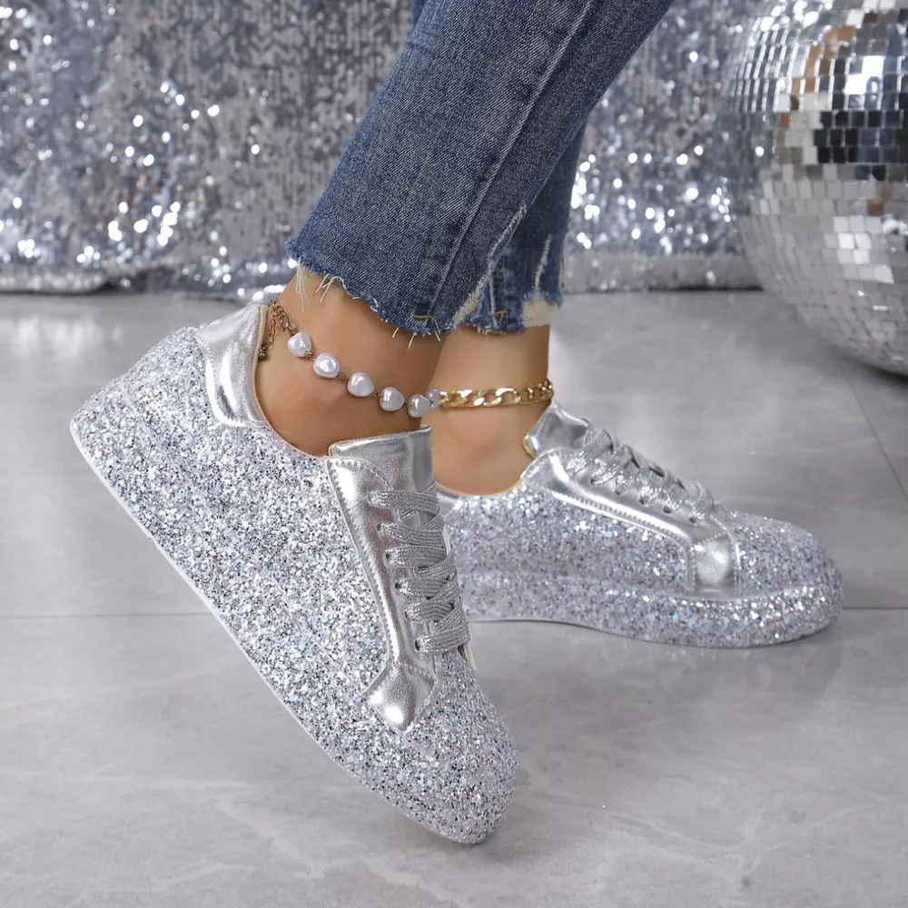 Sequin Lace Up Sneakers, image 6