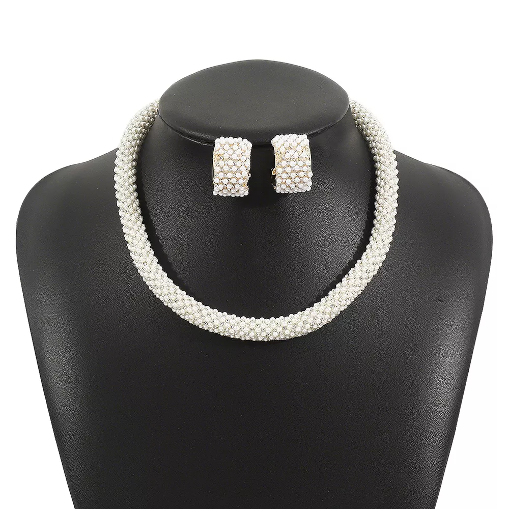 Pearl Embellished Earrings and Necklace Jewelry Set, image 10