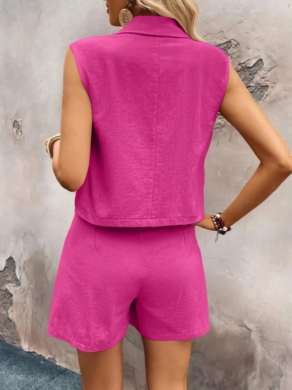 One Button Sleeveless Top and Shorts Set, image 18