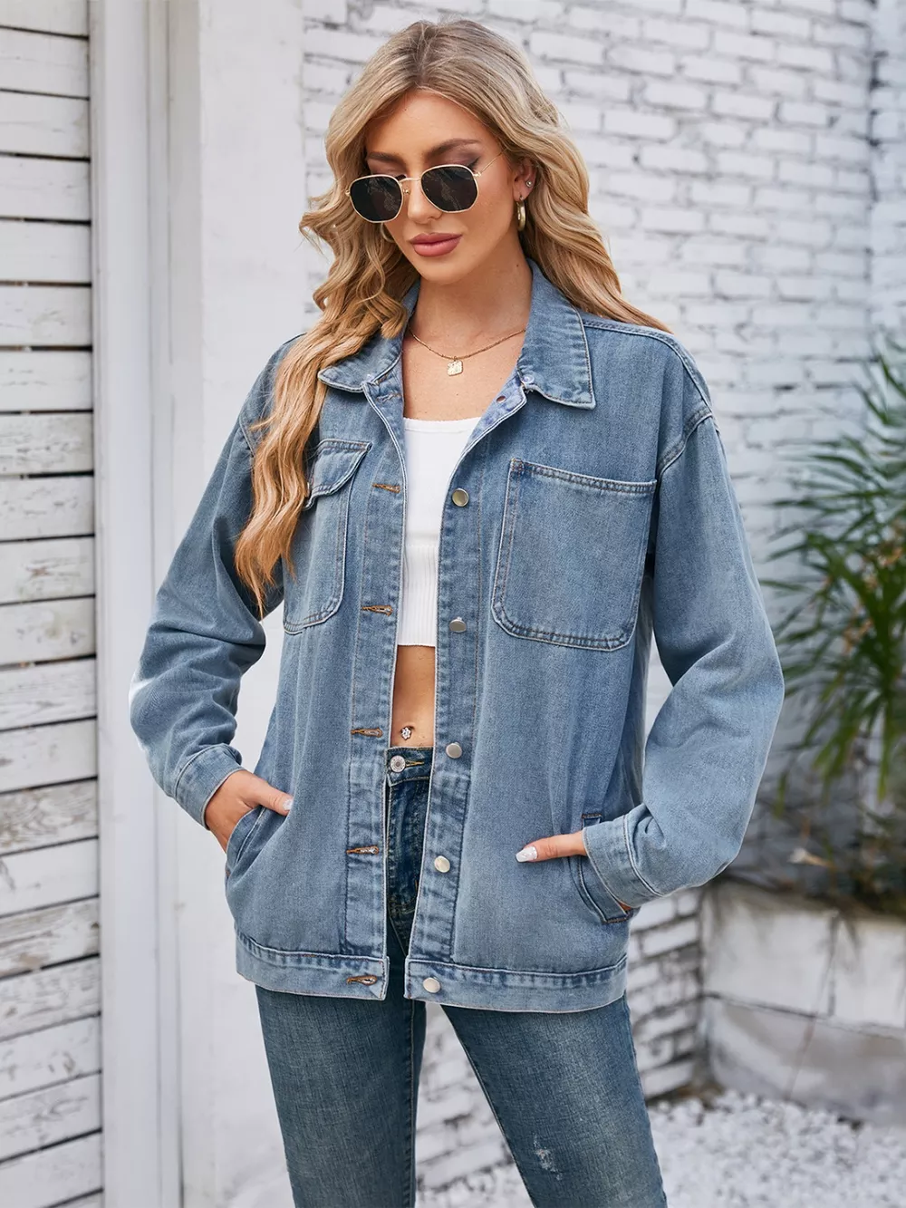 Pocketd Button Up Detachable Hooded Denim Jacket, image 4