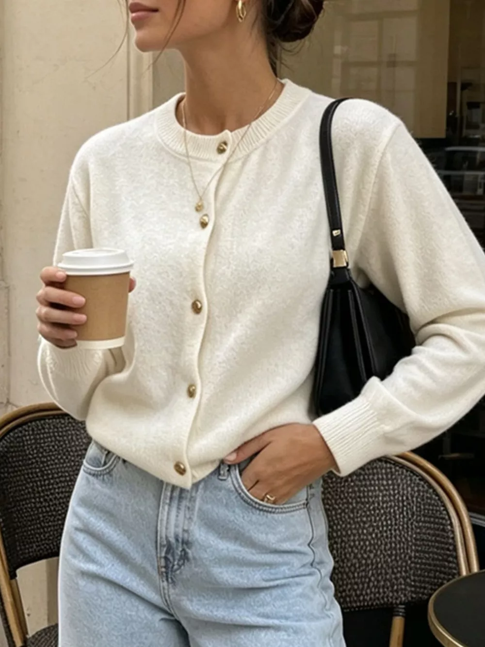 Classic Button-Down Knit Cardigan, image 2