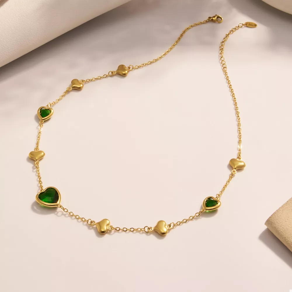 18K Gold-Plated Heart Necklace with Glass Stone, image 5