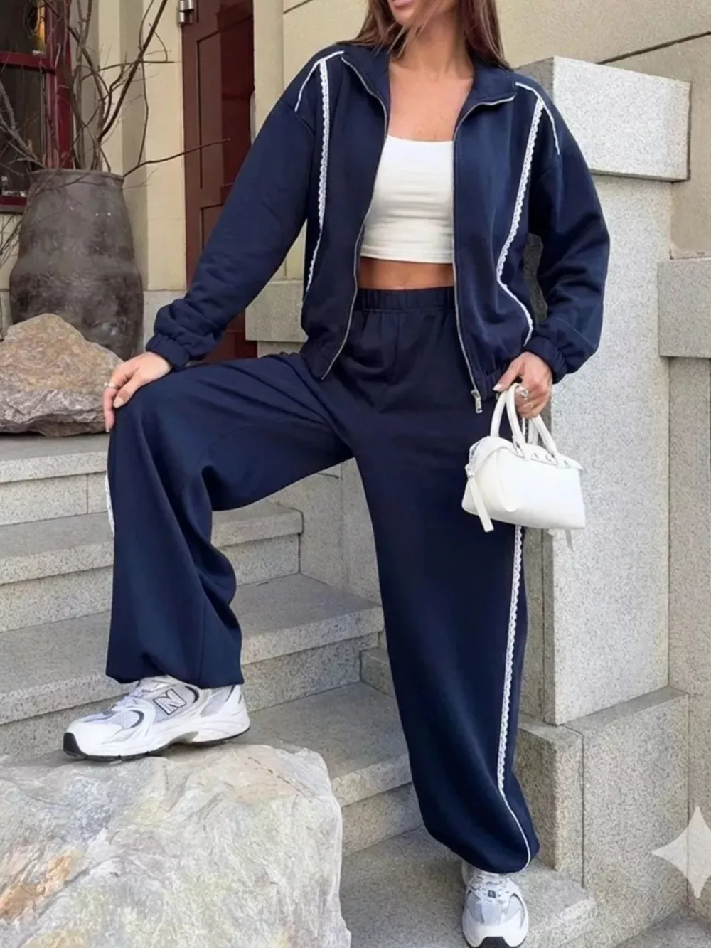 Zip-Up Jacket and Wide-Leg Pants Set, image 10
