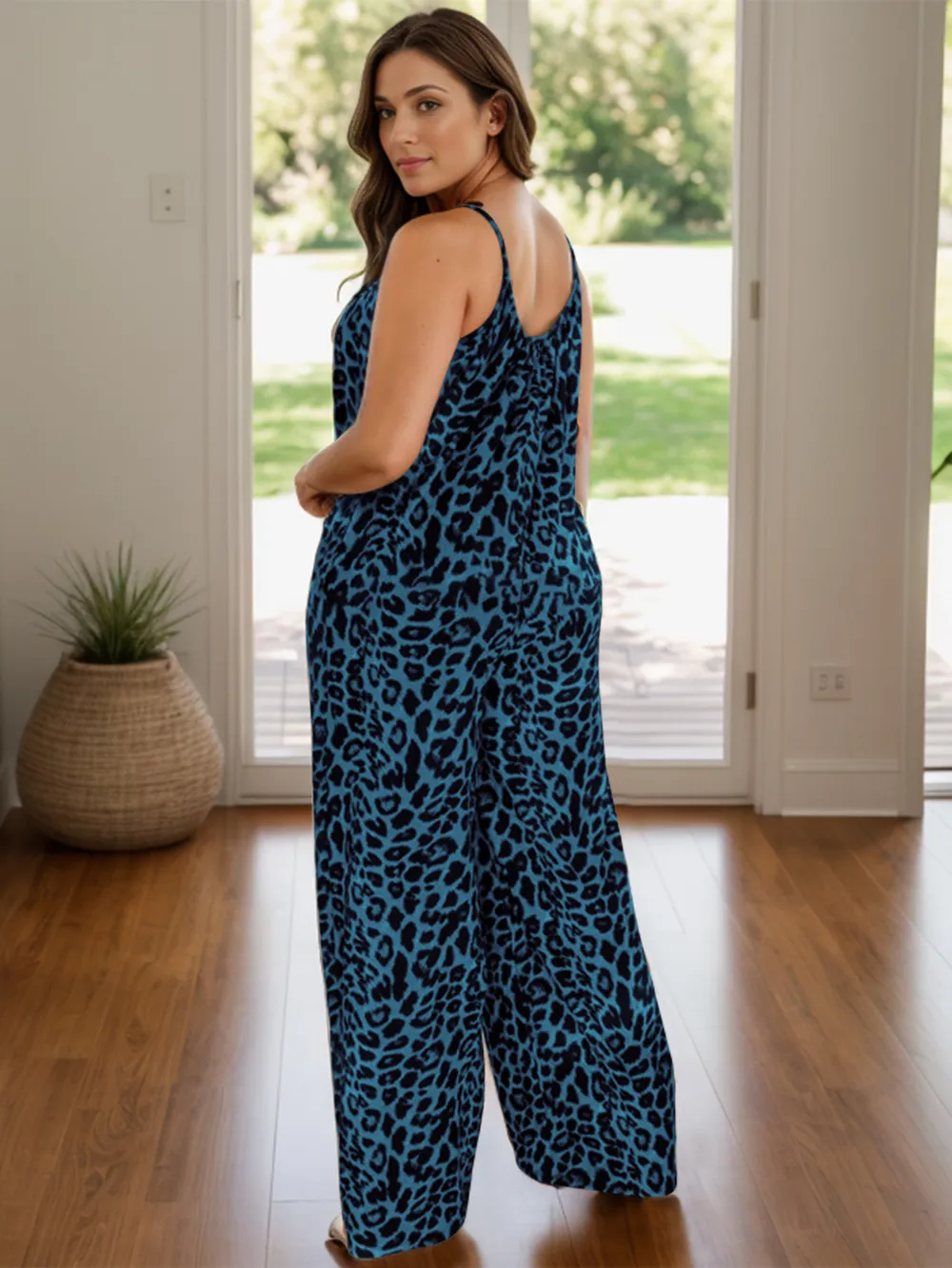 Full Size Leopard Scoop Neck Wide Leg Jumpsuit, image 11