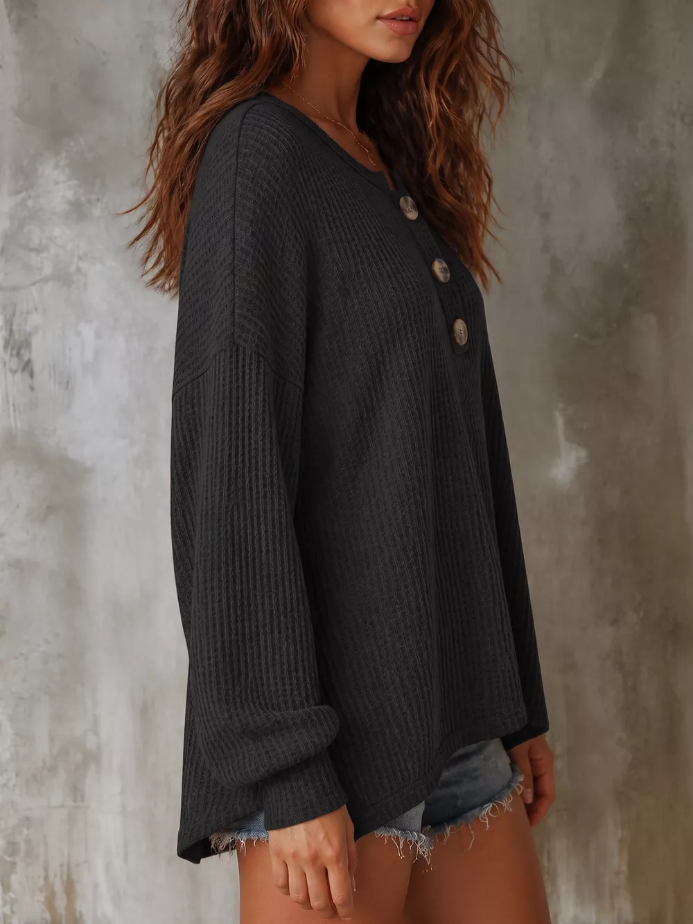 Button Detail Dropped Shoulder Knit Top, image 10