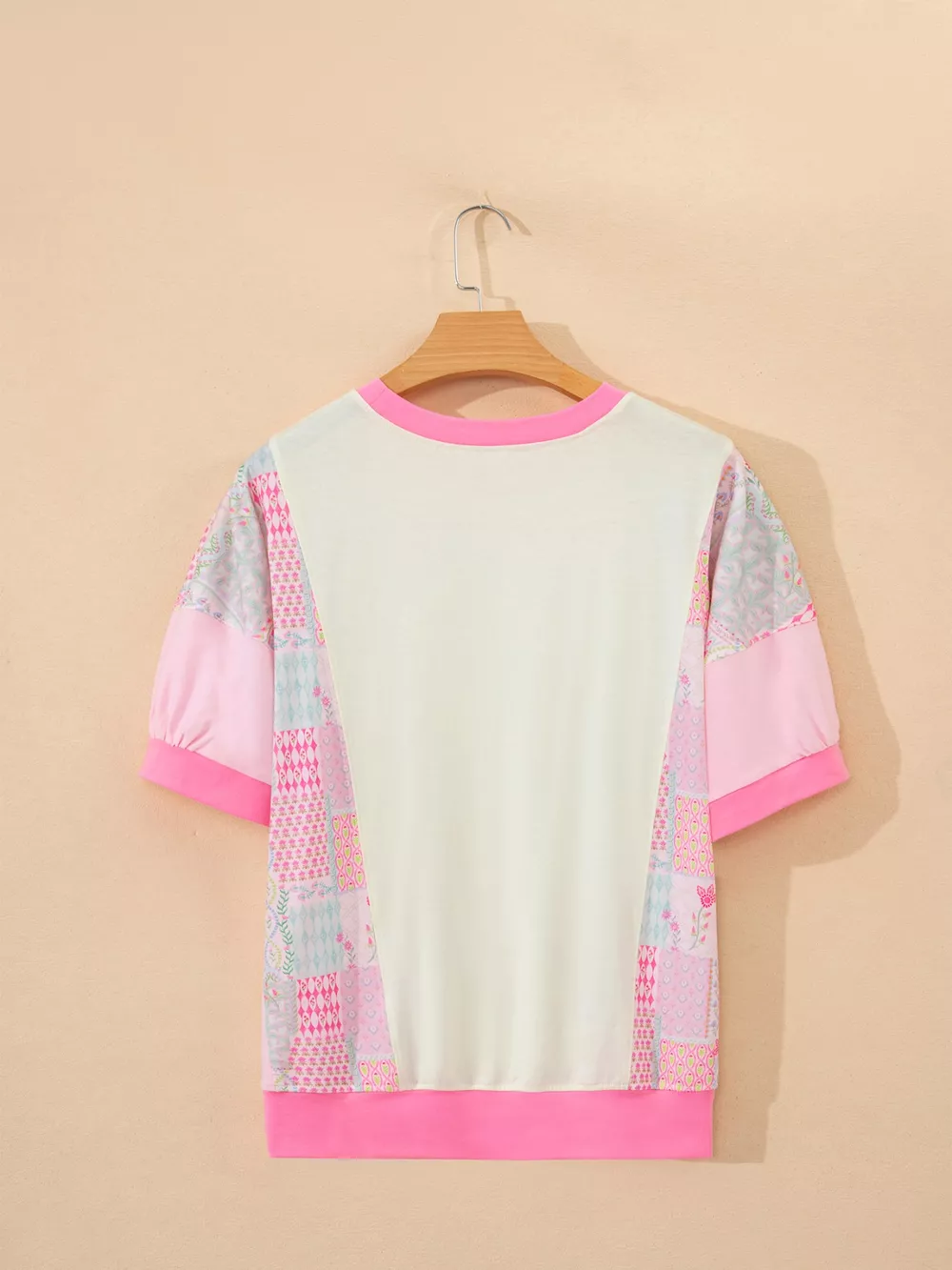 Color Block Floral Patchwork Big Flower Accent Relaxed Top, image 5