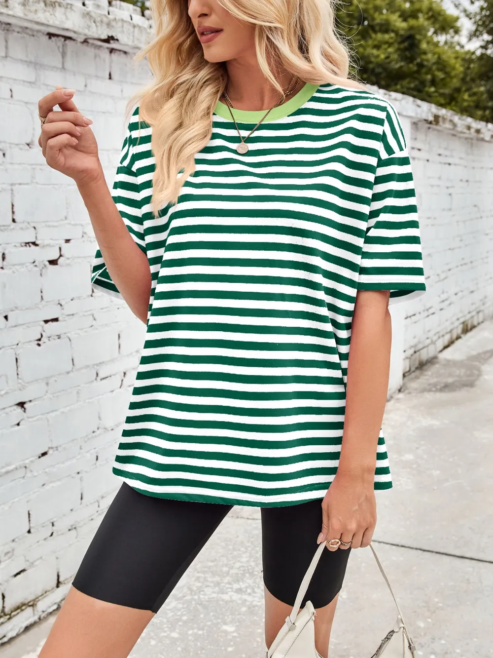 Contrast Striped Round Neck T-Shirt, image 12