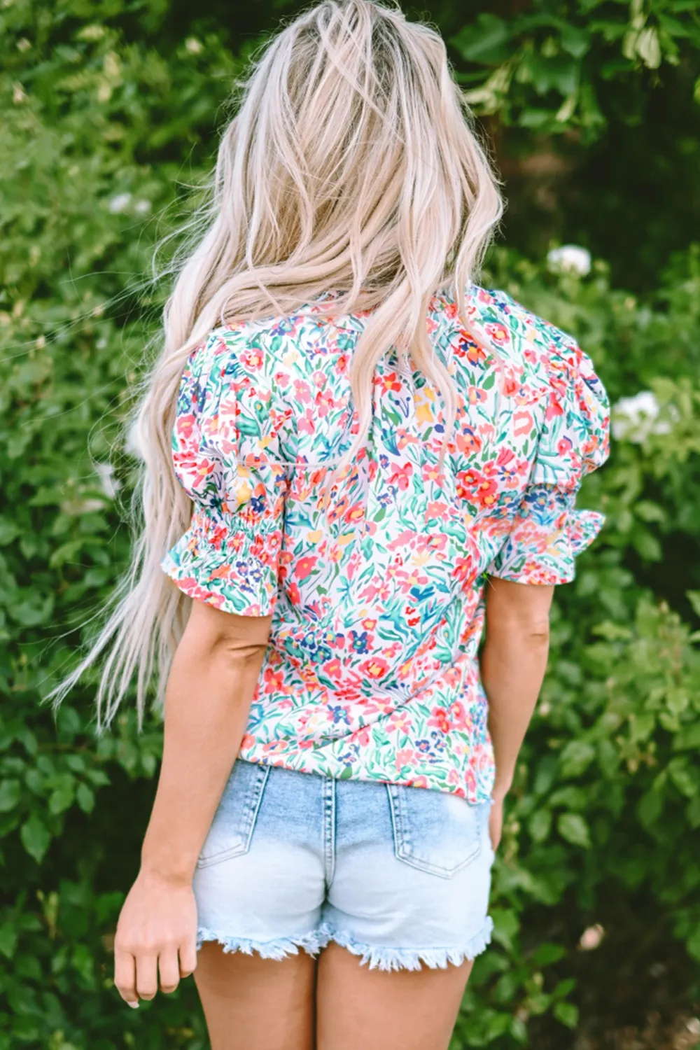 Printed Notched Short Sleeve Blouse, image 7