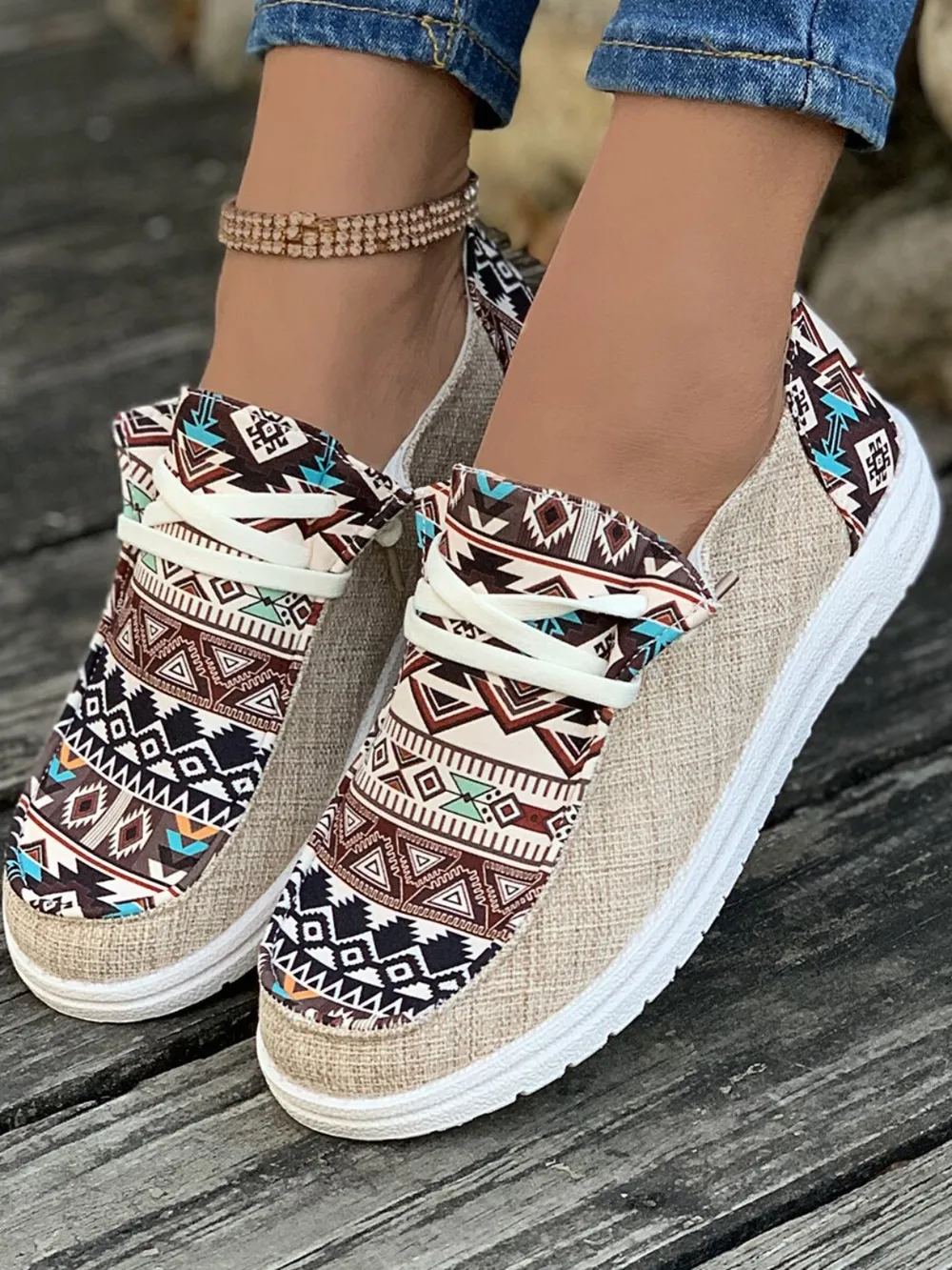 Geometric Lace-Up Round Toe Slip-Ons, image 6