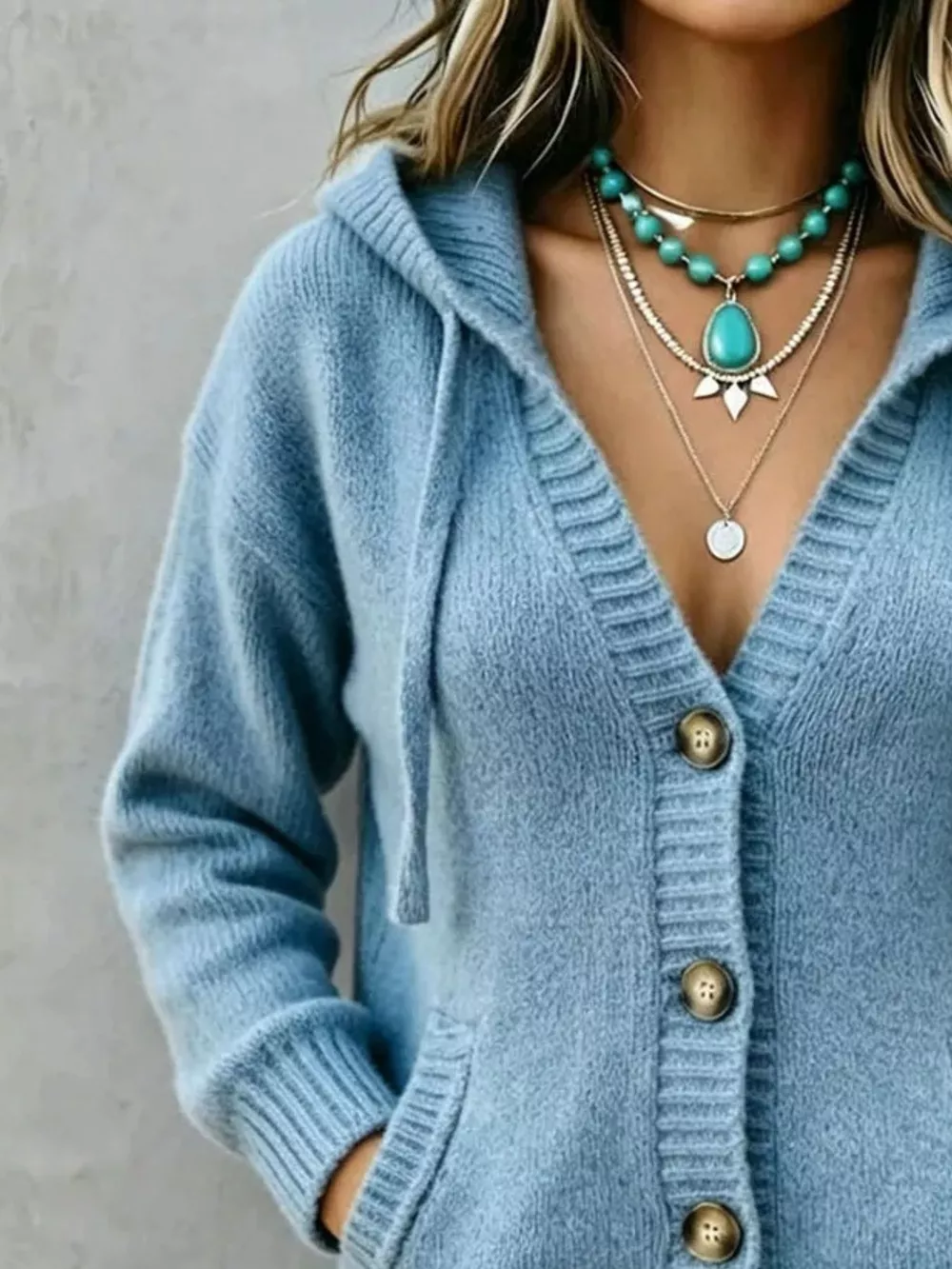 Hooded Button-Down Knit Cardigan with Pockets, image 4