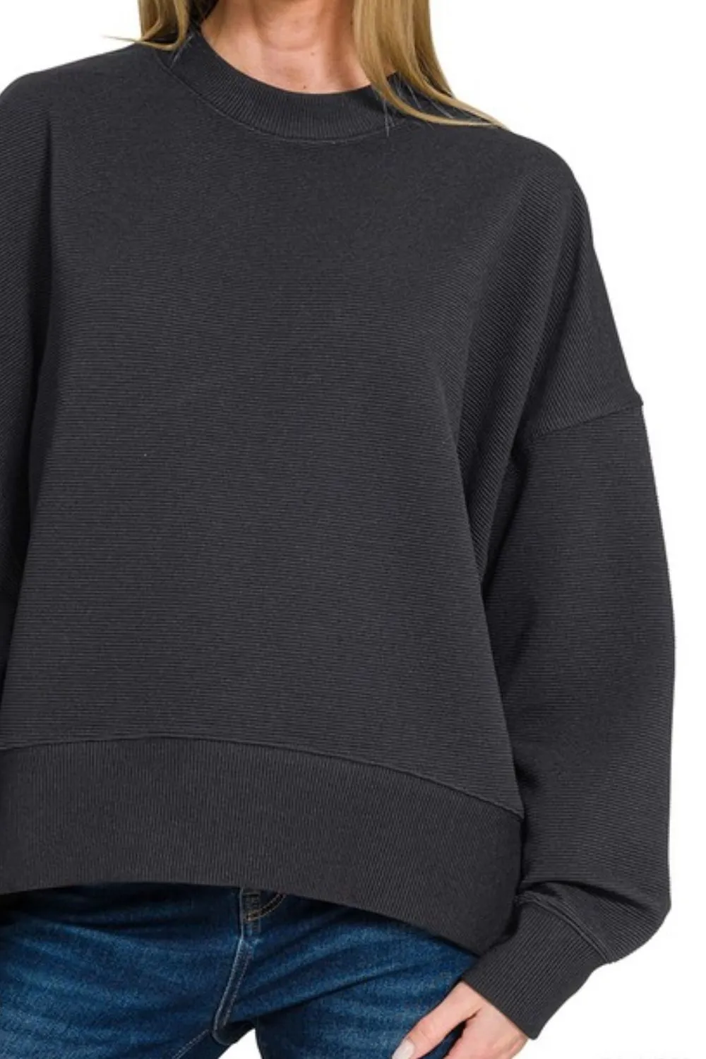 Ribbed Balloon Sleeve Sweatshirt, image 2