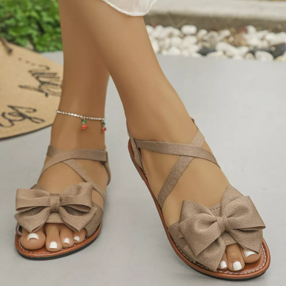 Bow-Decor Crisscross Ankle Strap Sandals, image 3