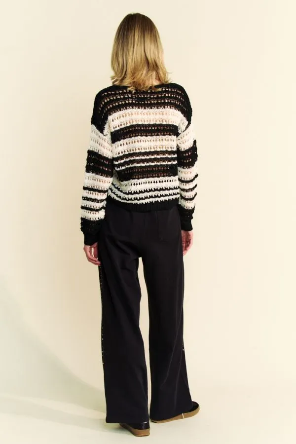 Contrast Striped Crochet Drop Shoulder Knit Cover Up, image 3