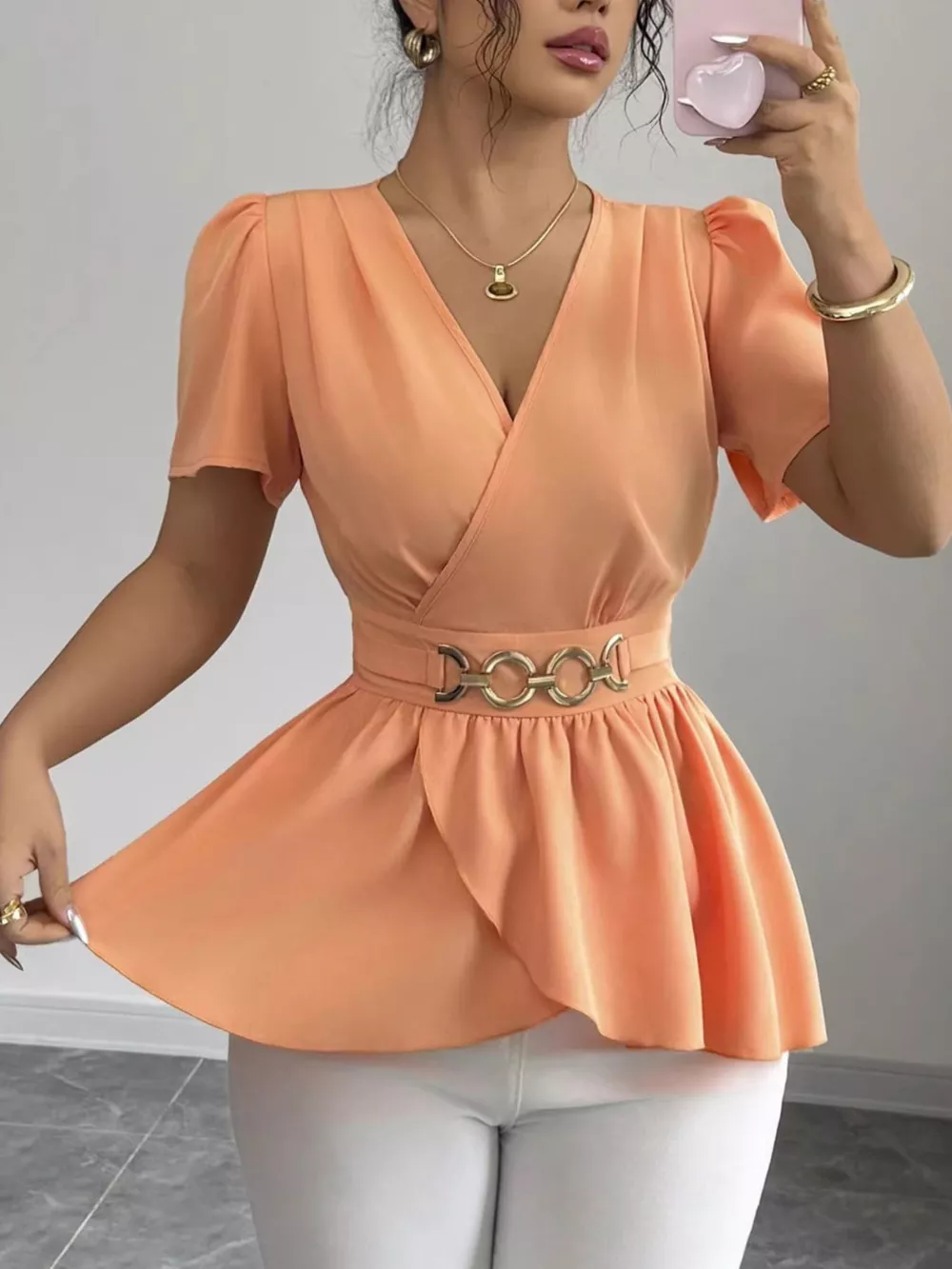 Surplice Short Sleeve Blouse, image 13