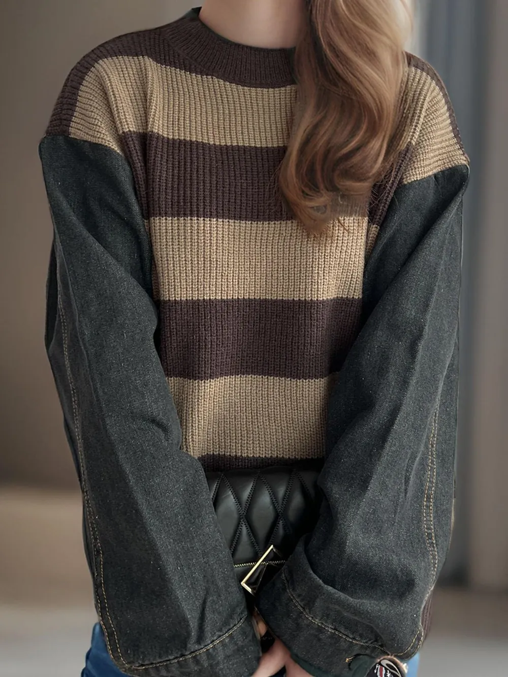 Contrast Round Neck Long Sleeve Sweater, image 8