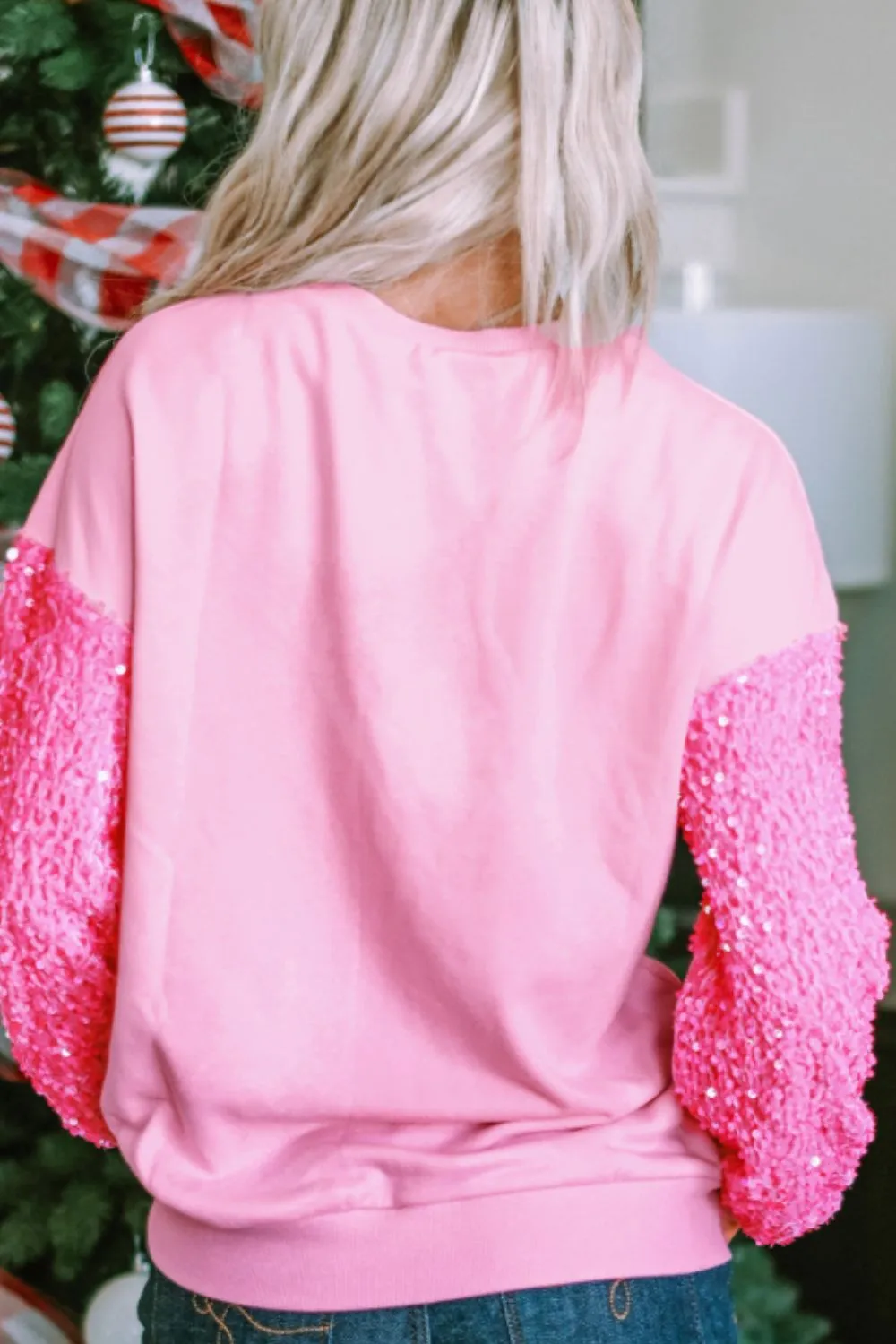 Valentine’s Day Sequin Heart Long Sleeve Sweatshirt, image 4