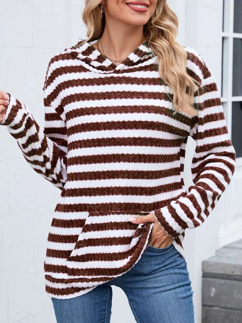 Striped Dropped Shoulder Hoodie, image 20