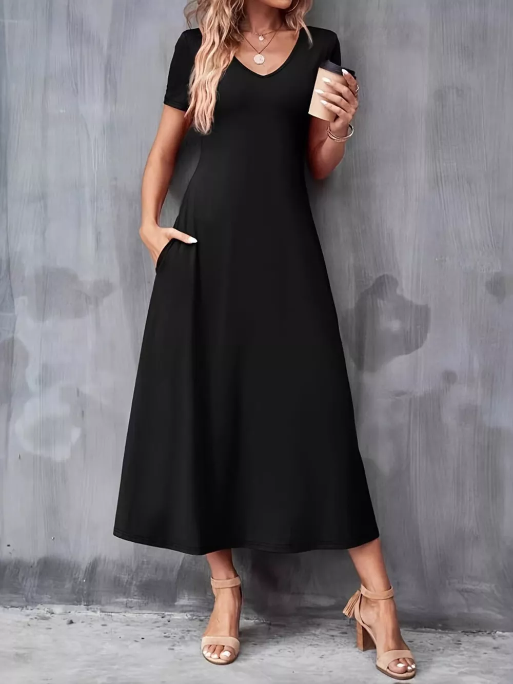 Casual V-Neck Short Sleeve Dress, image 3