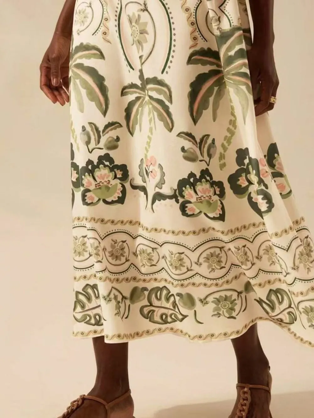 Palm Print V-Neck Midi Dress, image 7