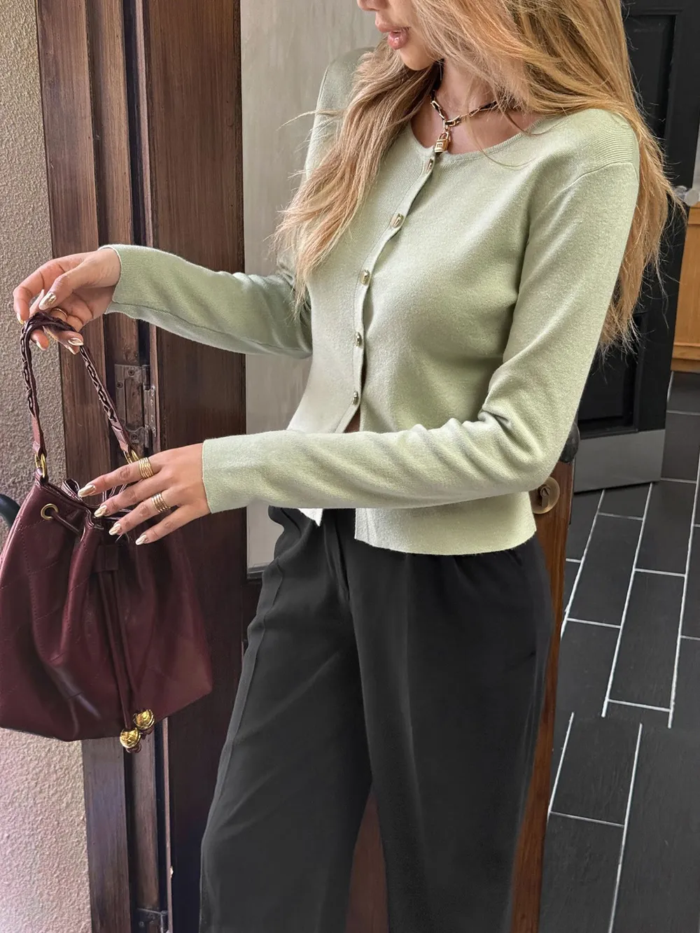 Button-Up Long Sleeve Knit Cardigan, image 16