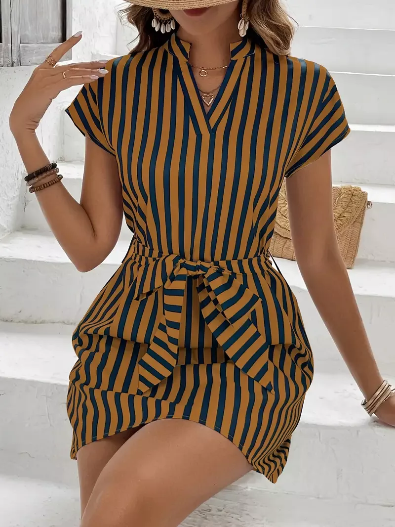 Striped Tie Waist Mini Dress, image 2