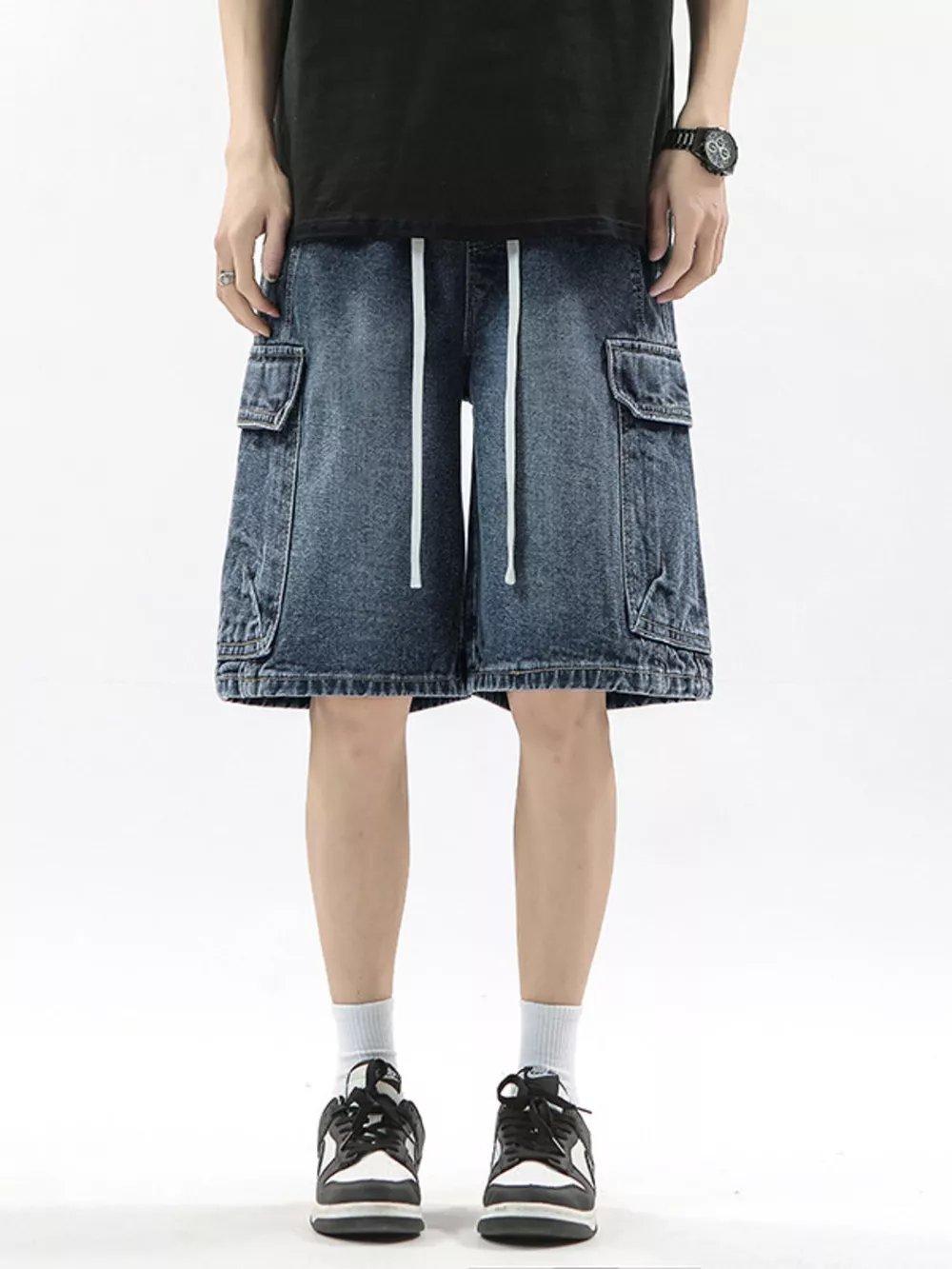 Men's Full Size Wash Drawstring Cargo Shorts Plus Size