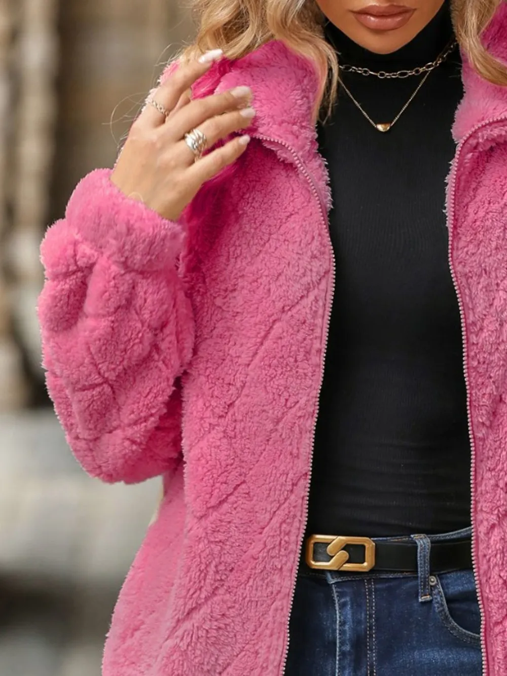 Fuzzy Pocketed Zip Up Jacket, image 17