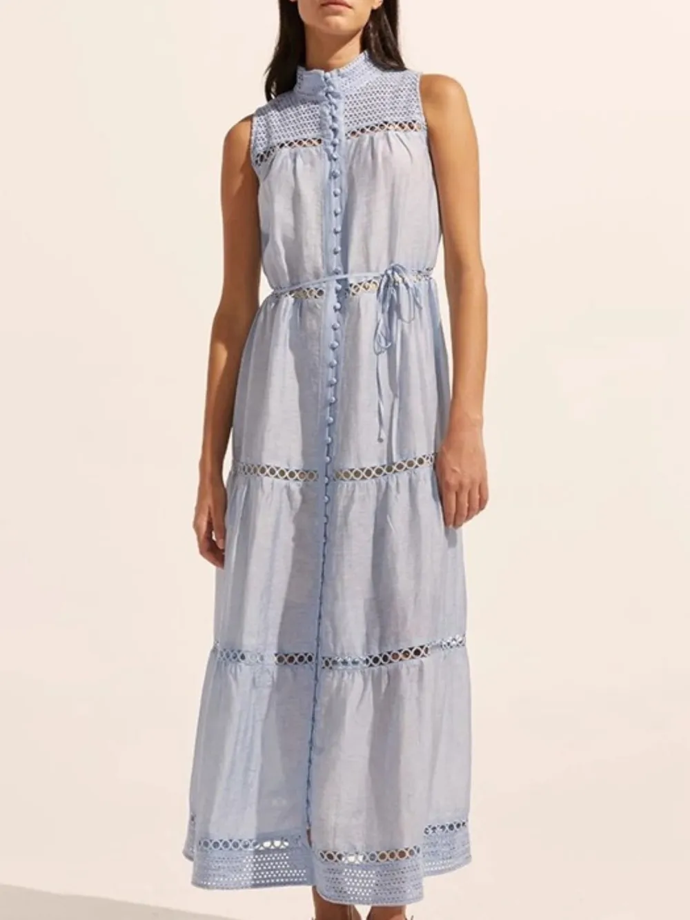 Hollow Out Sleeveless Midi Dress