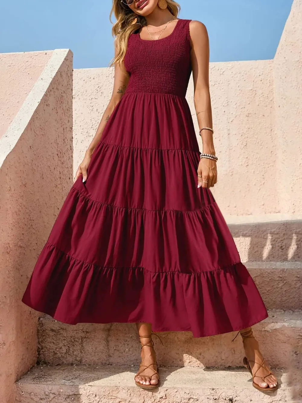 Tiered Smocked Wide Strap Dress, image 13