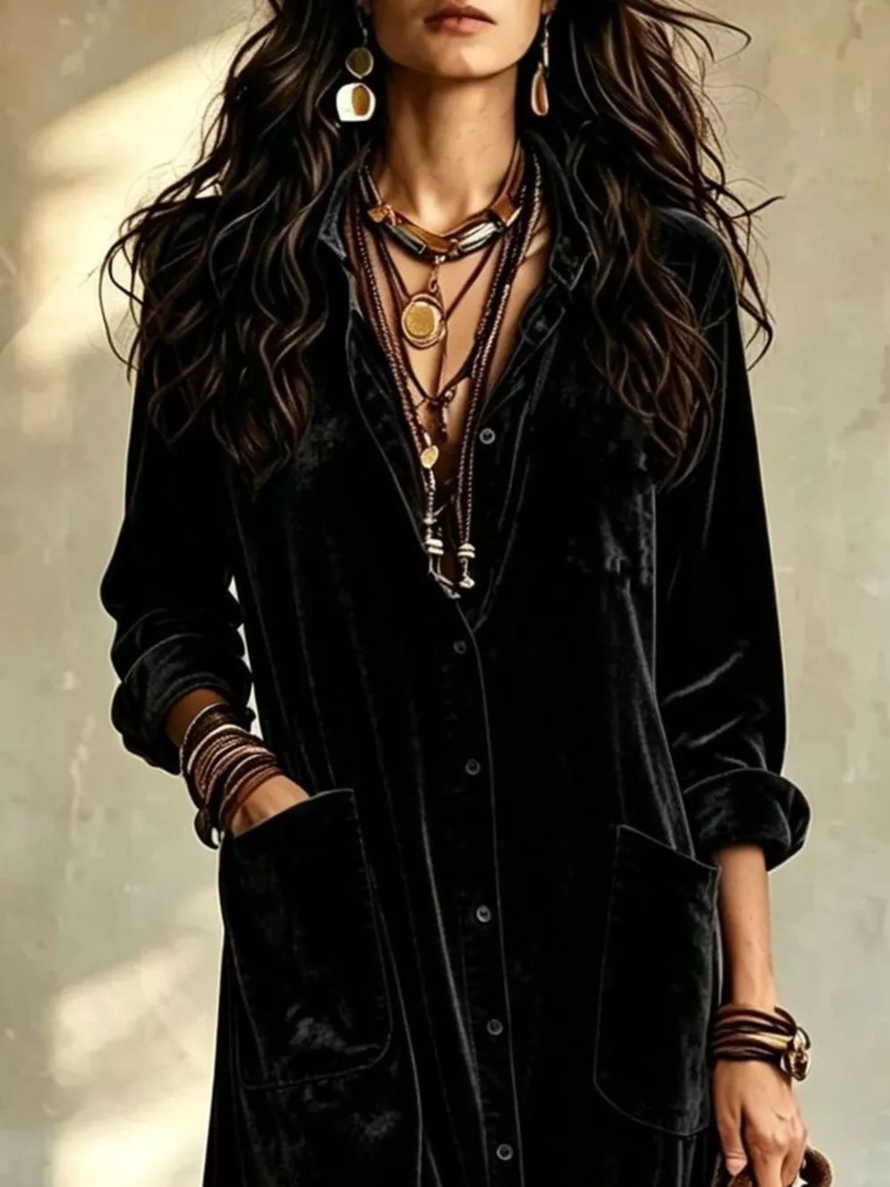 Bohemian Velvet Button-Down Maxi Dress, image 8
