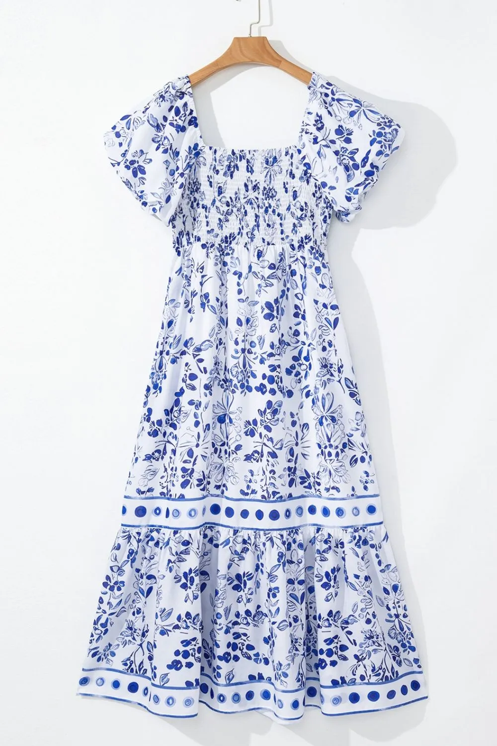 Smocked Printed Square Neck Puff Sleeve Dress, image 6