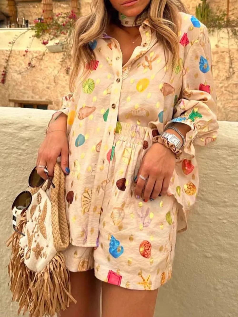 Colorful Print Shirt and Shorts Matching Set, image 5