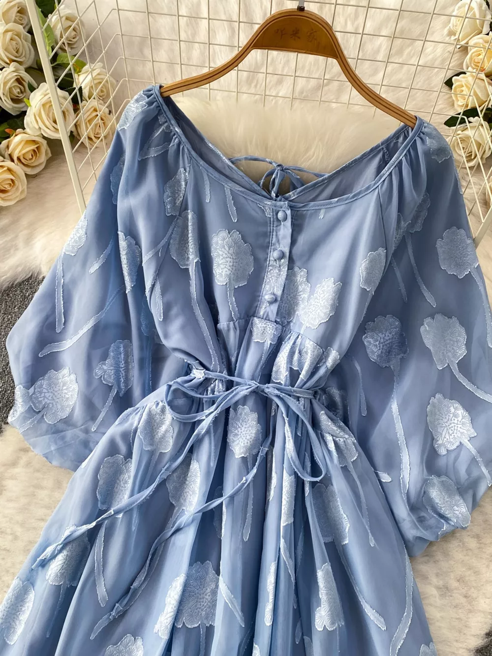 Button Front Puff Sleeve Chiffon Dress, image 18